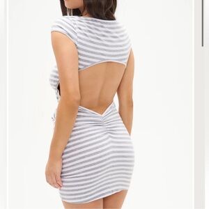 NWT Frankie's Bikinis | Boulevard Stripe Cut out Dress | White / Gray | Large